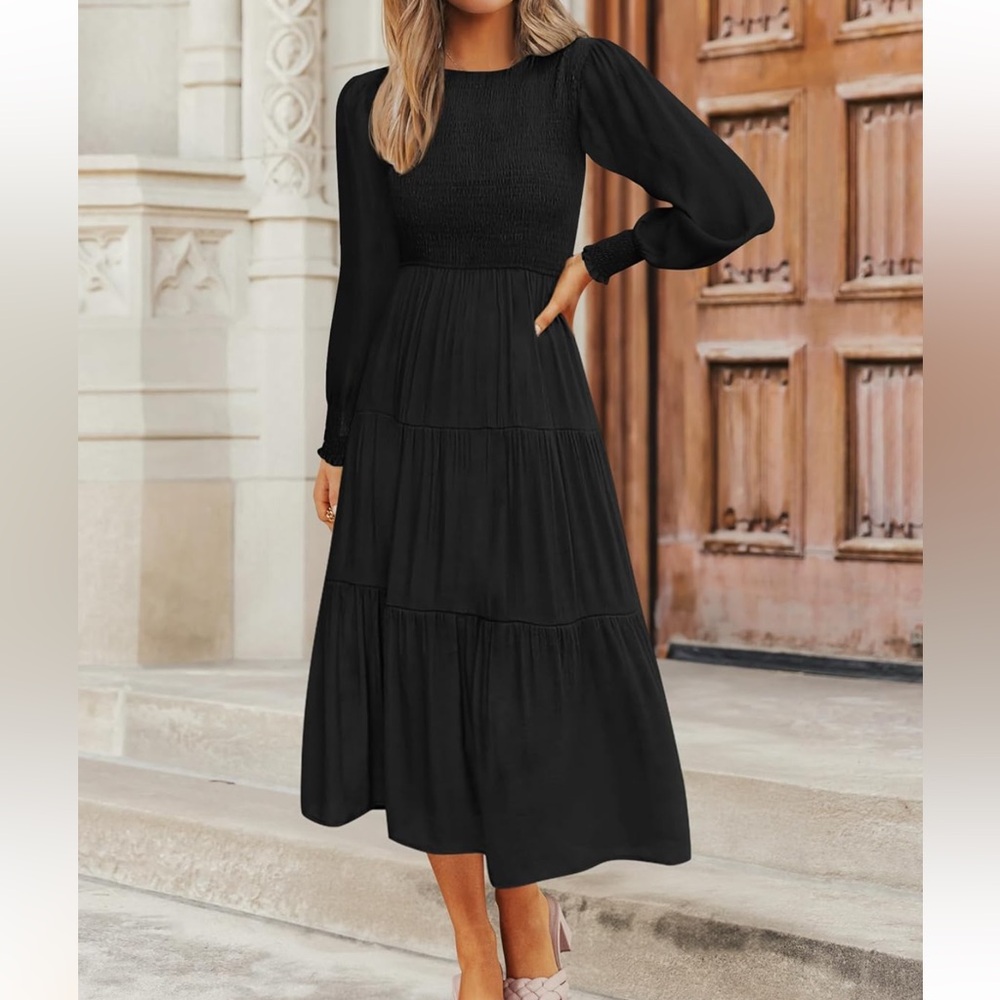 Long sleeve black midi dress size medium. Nwt - Picture 2 of 8